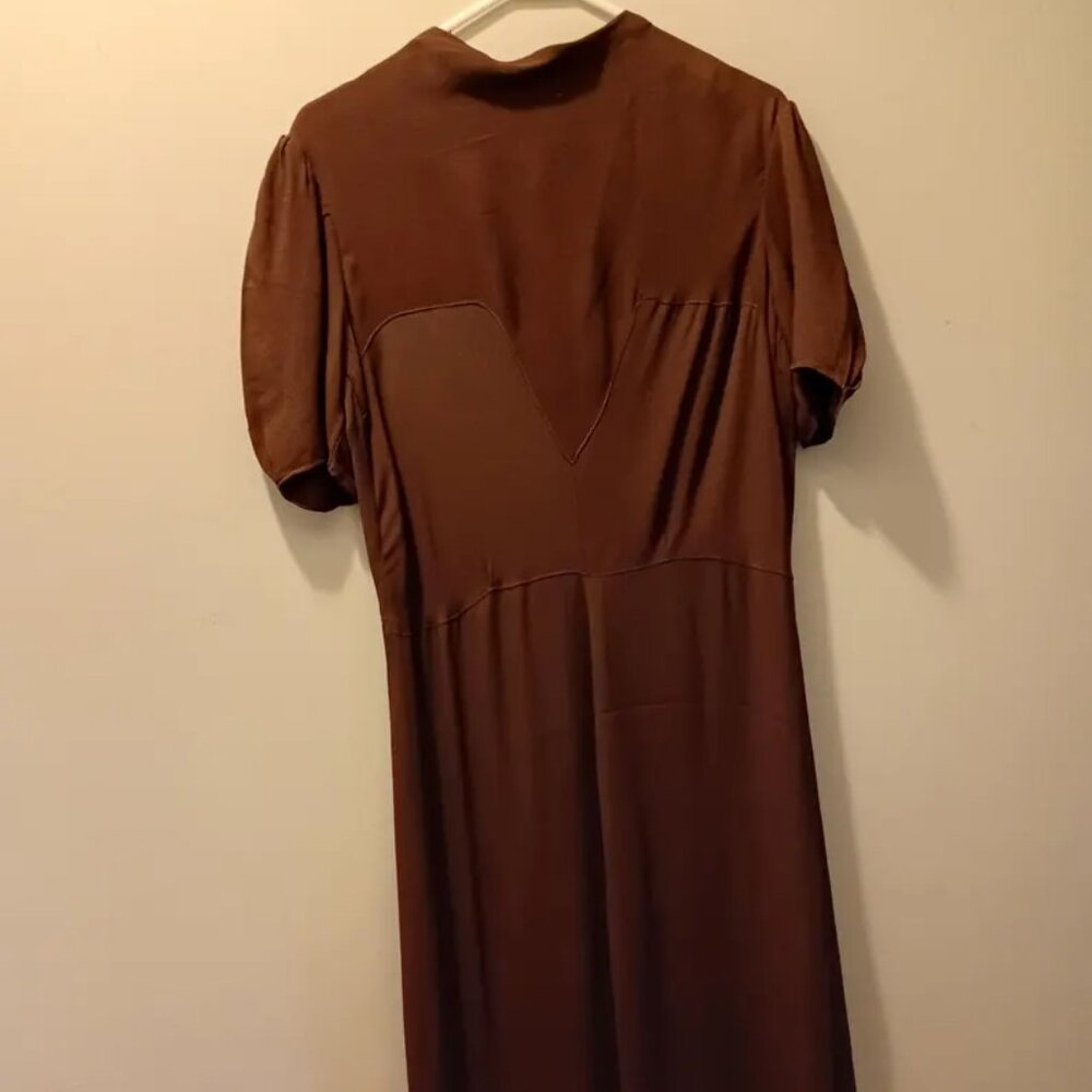 Vintage 1930s chocolate brown rayon crepe deco dress Small-Medium 32 inch waist